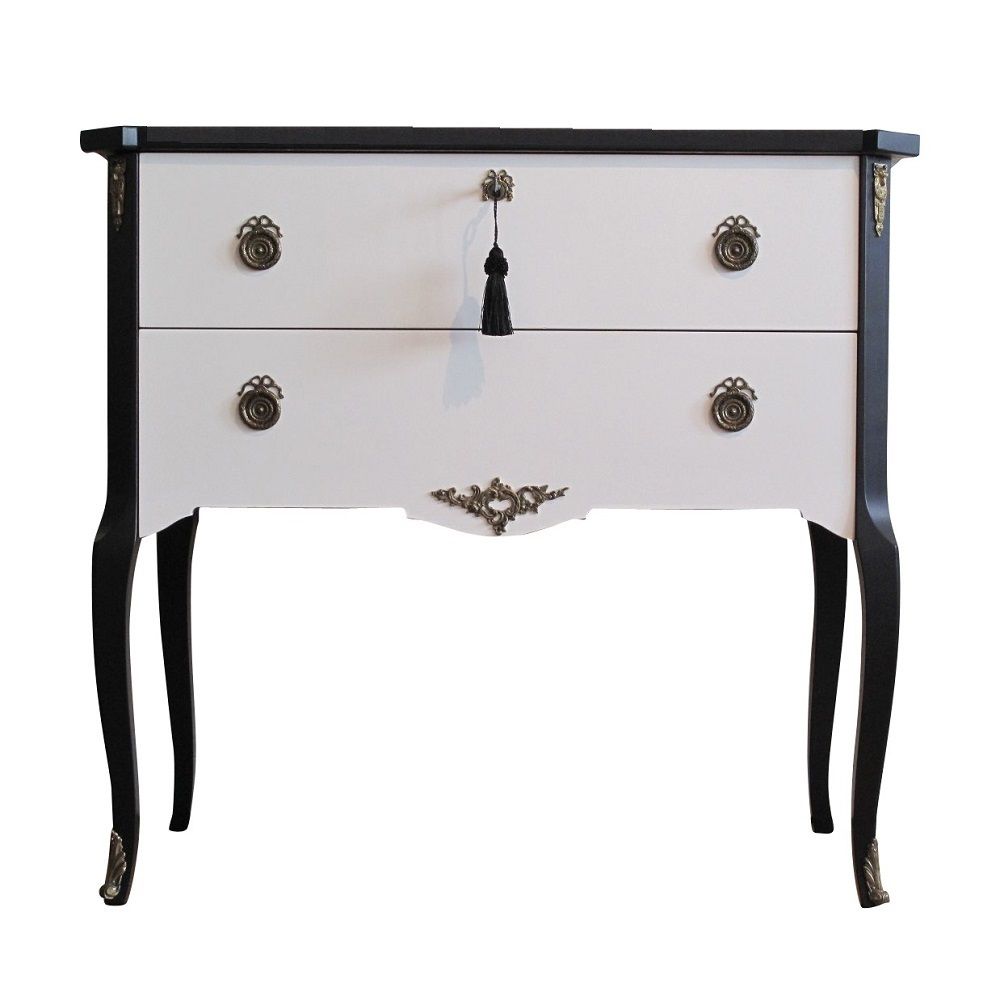 Gustavian Style Commode In Coco Chanel White With Black Details & Brass Details