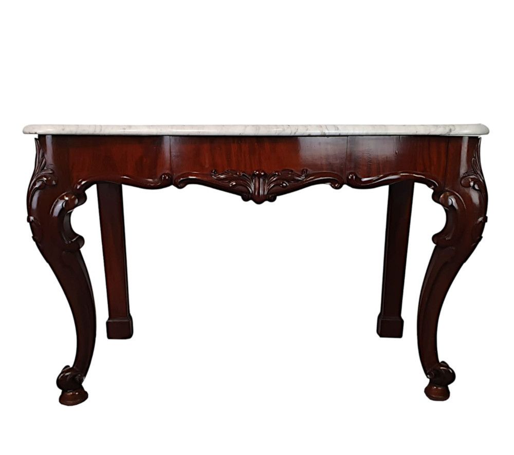 A Superb 19th Century Carrara White Marble Top Hall Or Console Table photo for sale