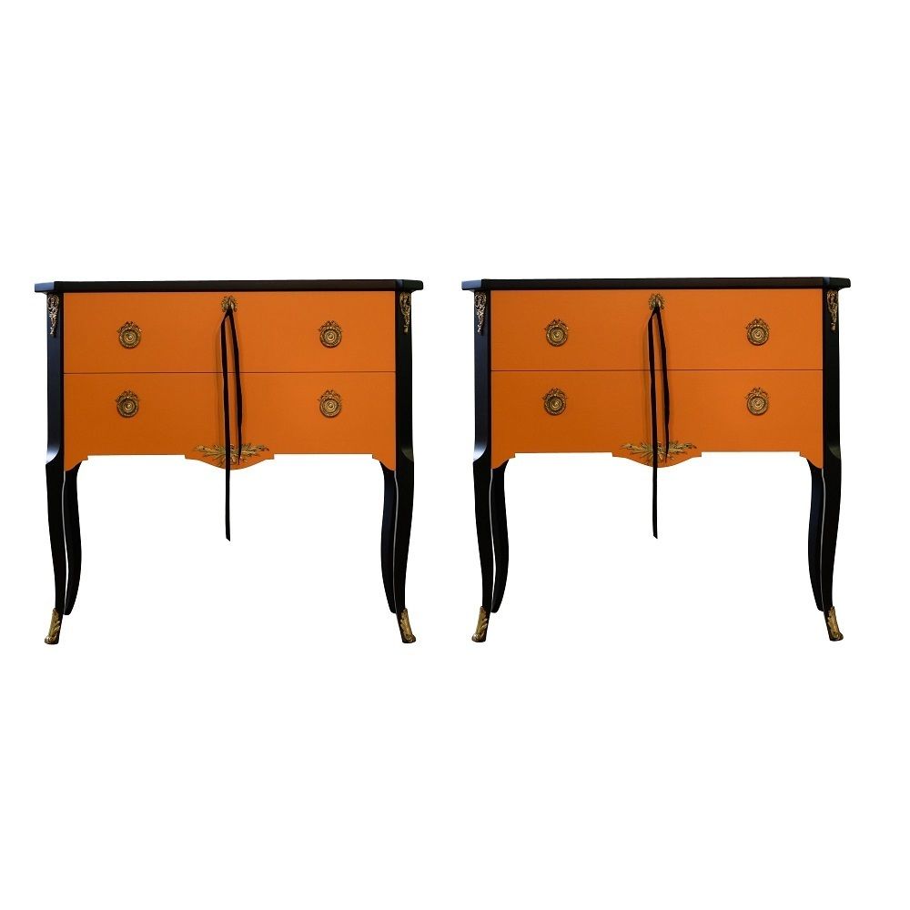 Gustavian Style Commode In Orange & Black With Brass Details