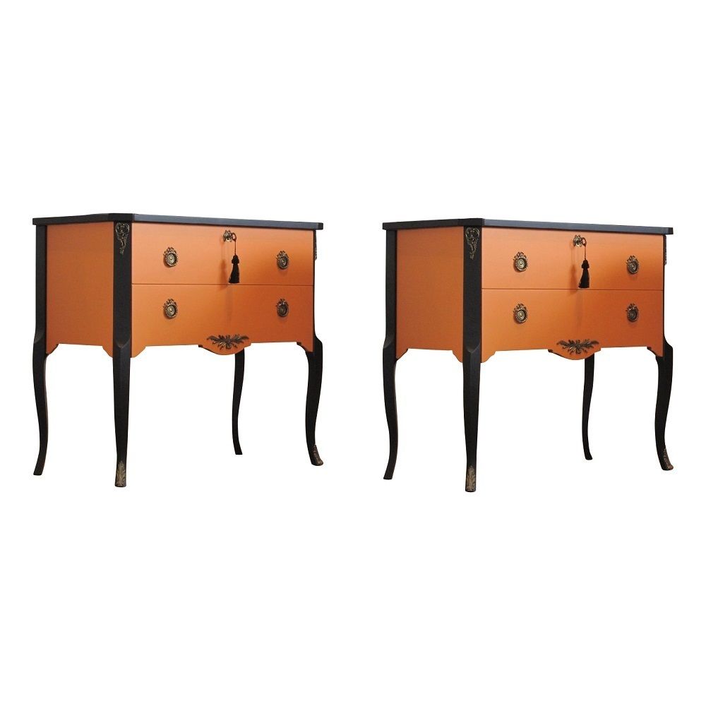 Gustavian Style Commode In Orange & Black With Brass Details photo for sale