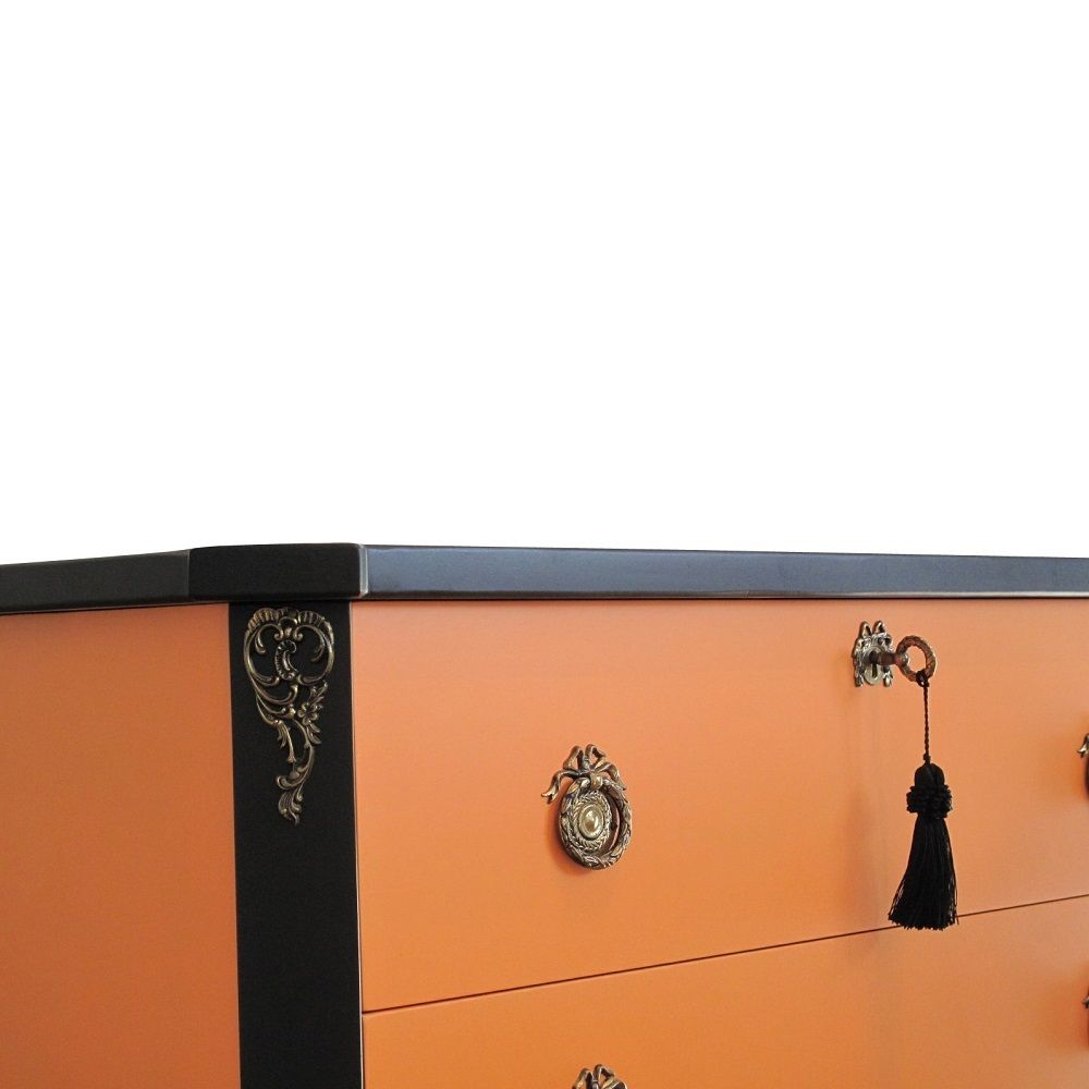 Gustavian Style Commode In Orange & Black With Brass Details photo 3800.0