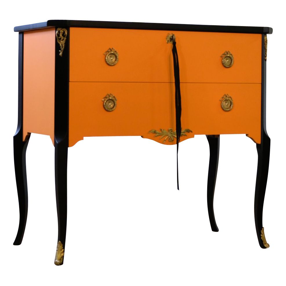 Gustavian Style Commode In Orange & Black With Brass Details photo buy