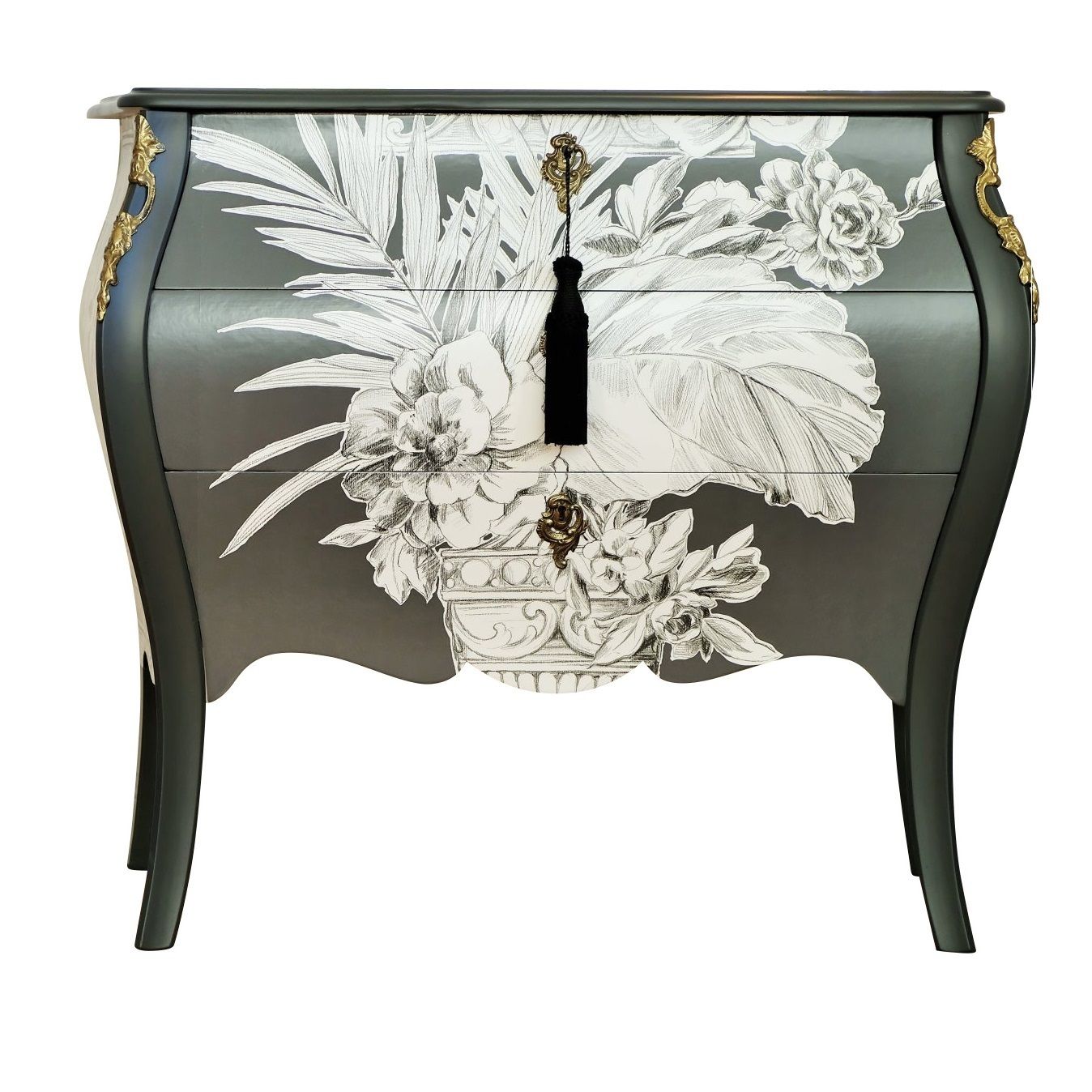 Rococo Two Drawer Chest Withcontemporary Floral Design  And Marble Top photo furniture