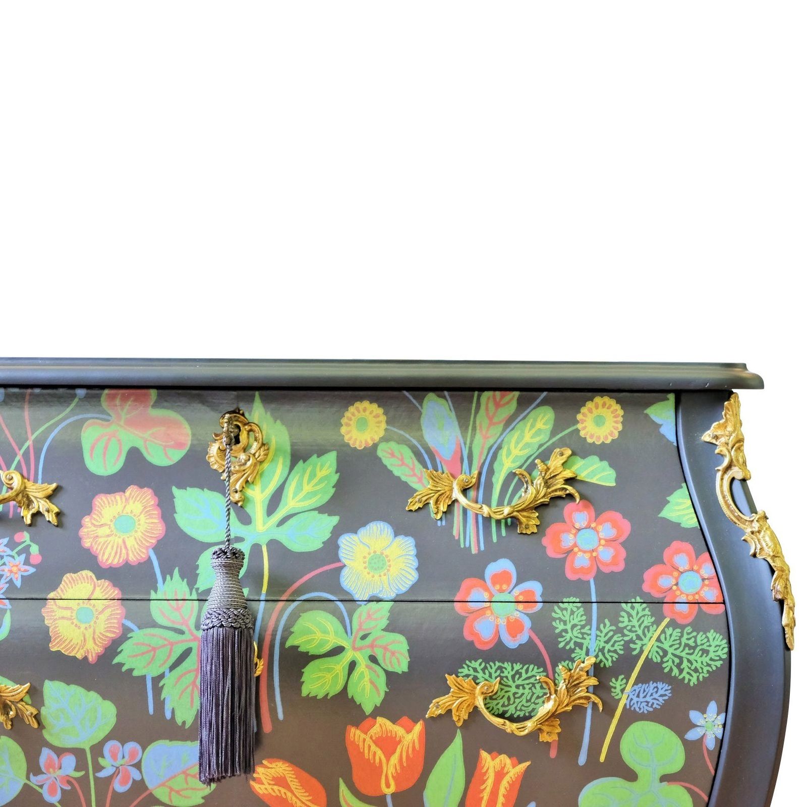 Rococo Two Drawer Chest With Josef Frank Floral Design  And Marble Top photo for sale