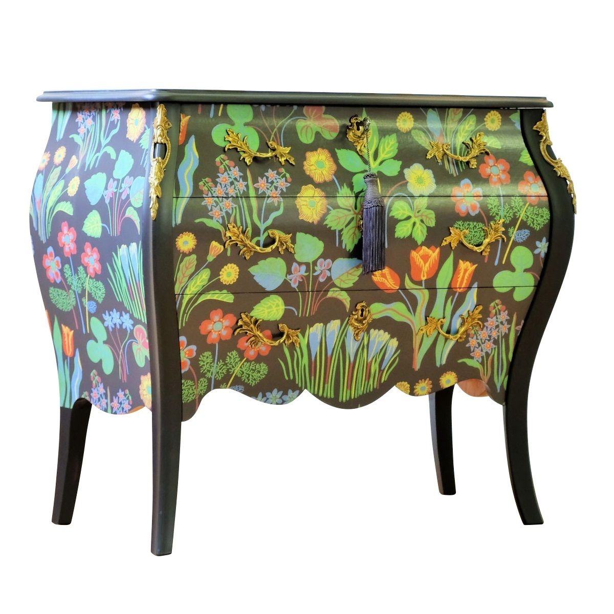 Rococo Two Drawer Chest With Josef Frank Floral Design  And Marble Top photo Furniture
