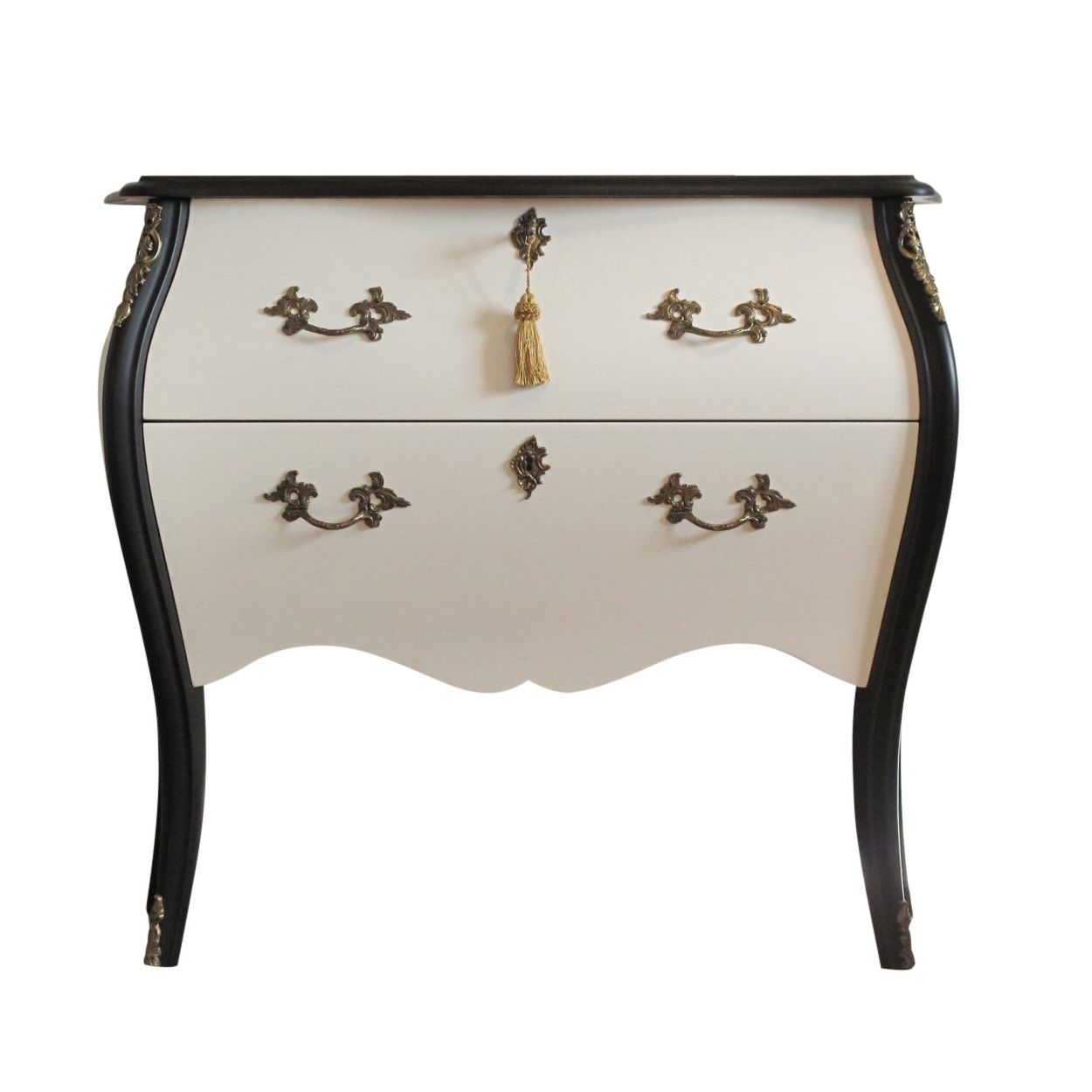 Rococo Two Drawer Chest In Classic White & Black With Marble Top