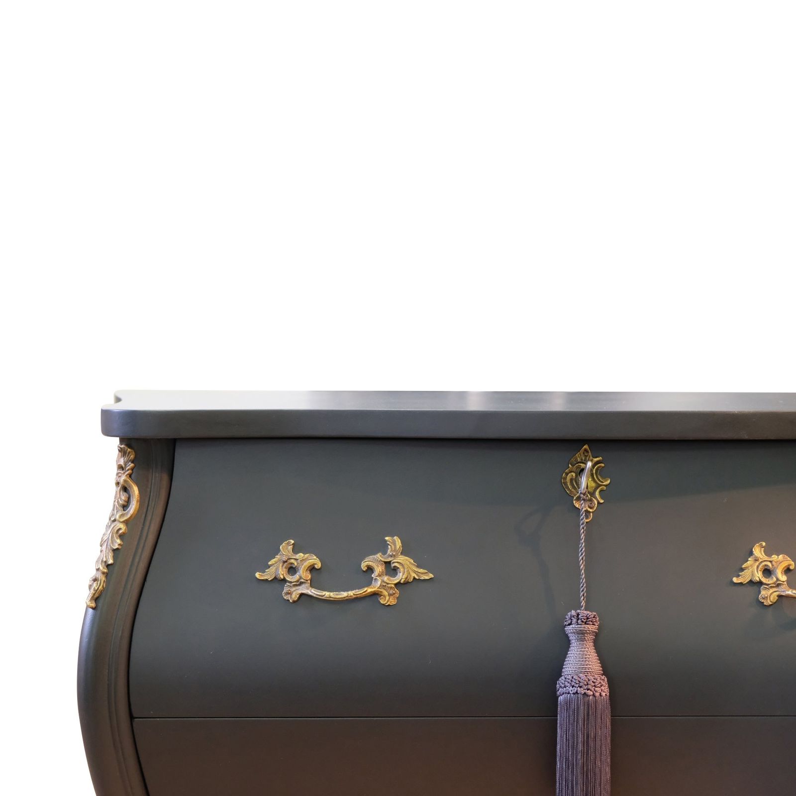 Rococo Two Drawer Chest In Classic Black With Marble Top photo furniture