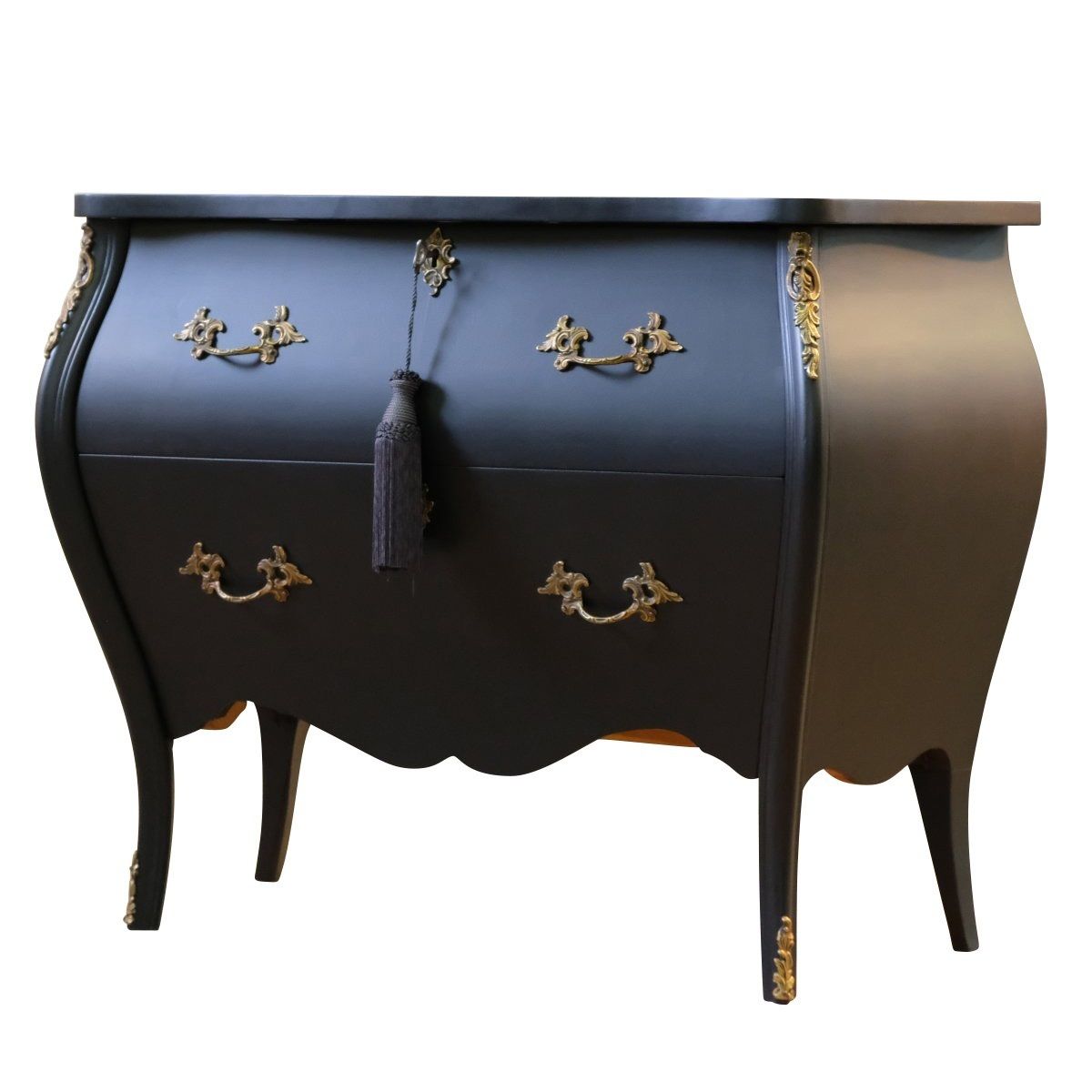 Rococo Two Drawer Chest In Classic Black With Marble Top photo Furniture