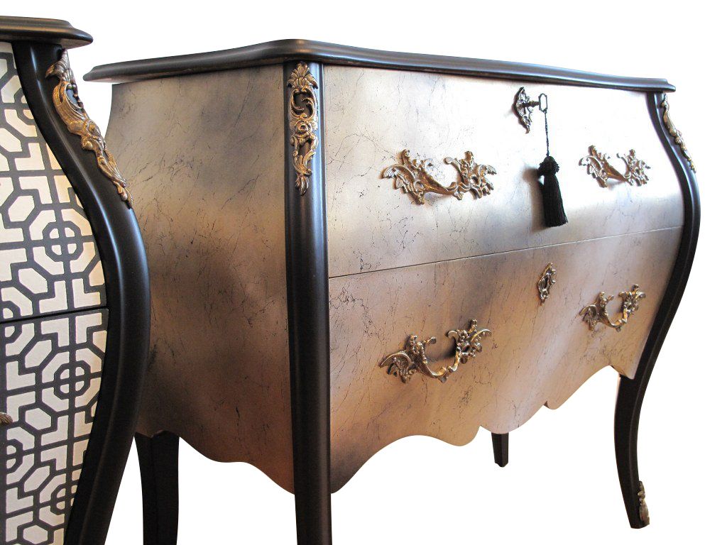 Rococo Two Drawer Chest With Gold And Black Design With Marble Top photo for sale