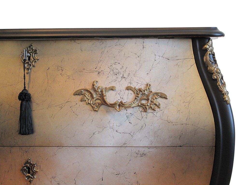 Rococo Two Drawer Chest With Gold And Black Design With Marble Top photo Furniture