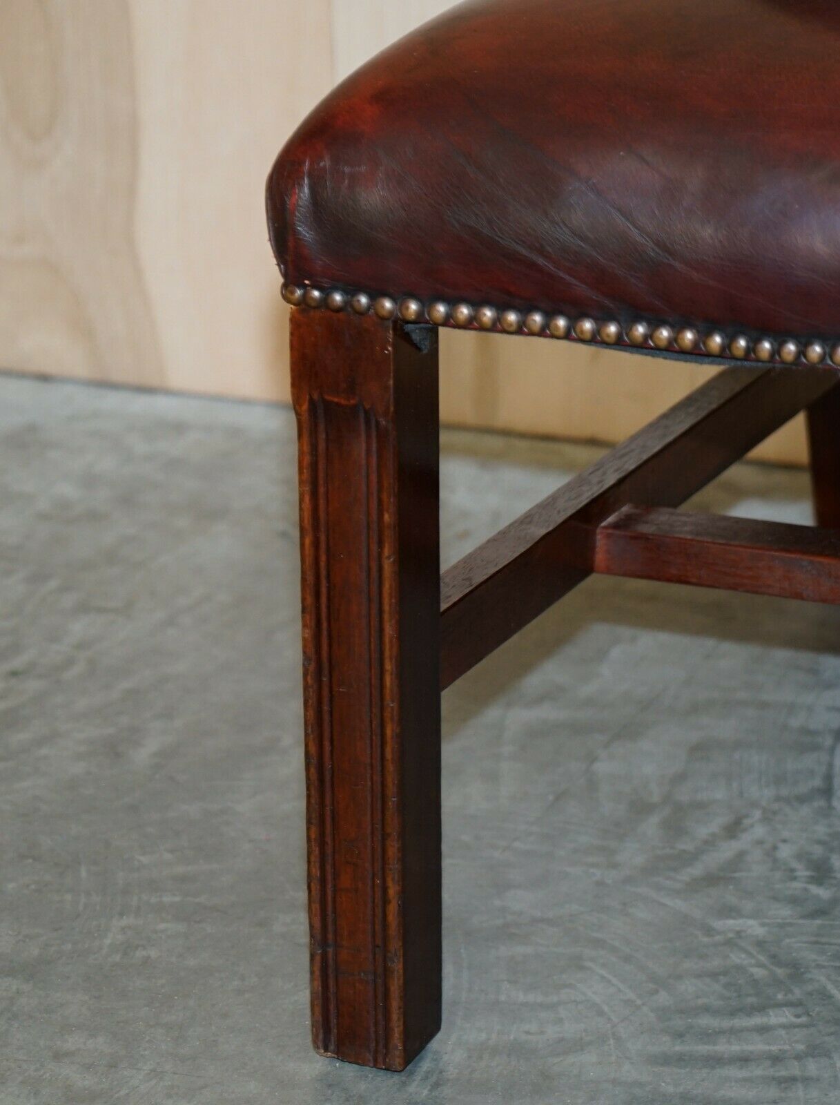 950.0 Nice Pair Of Oxblood Leather Vintage Chesterfield Gainsborough Side Chairs photo