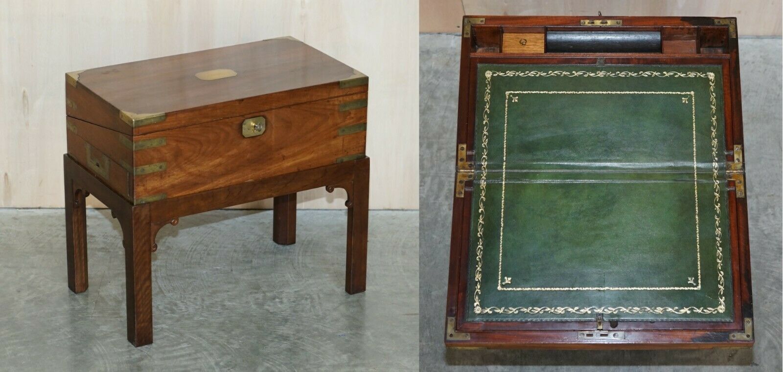 Exquisite Antique Mahogany Military Campaign Writing Slope Desk & Later Stand