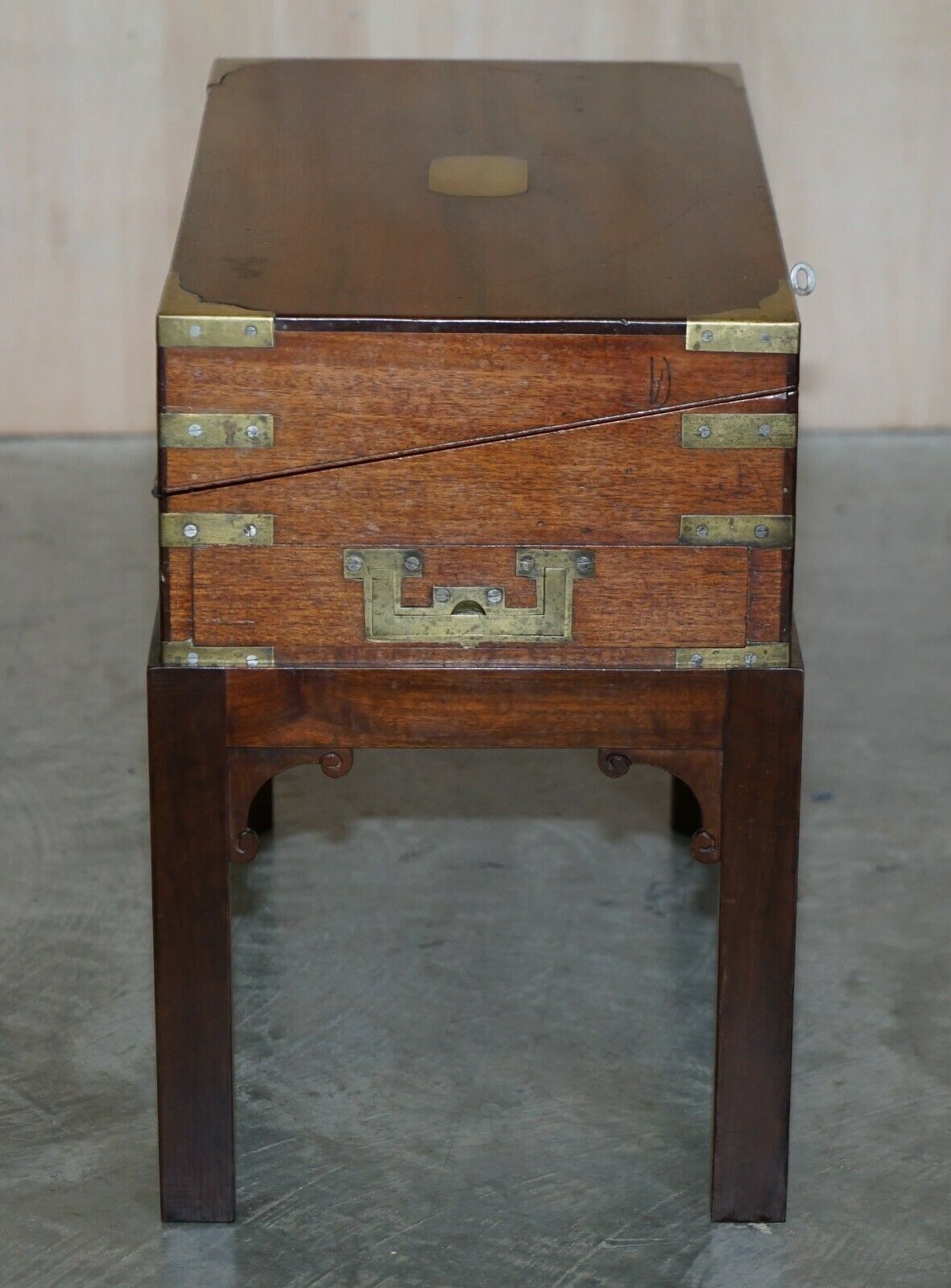 Exquisite Antique Mahogany Military Campaign Writing Slope Desk & Later Stand photo vinterior