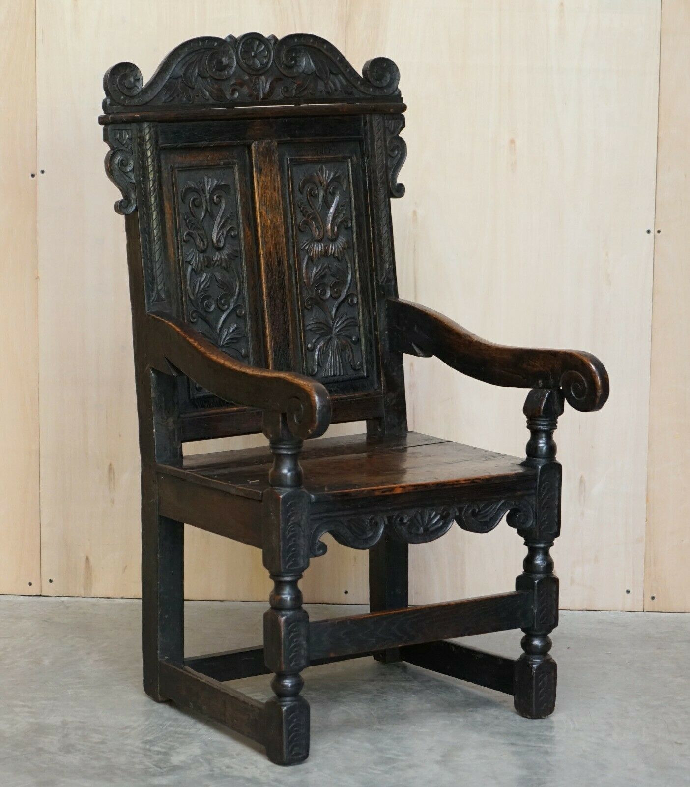 Fine & Rare Original 18th Century 1720 Wainscot Armchair Northern England Oak