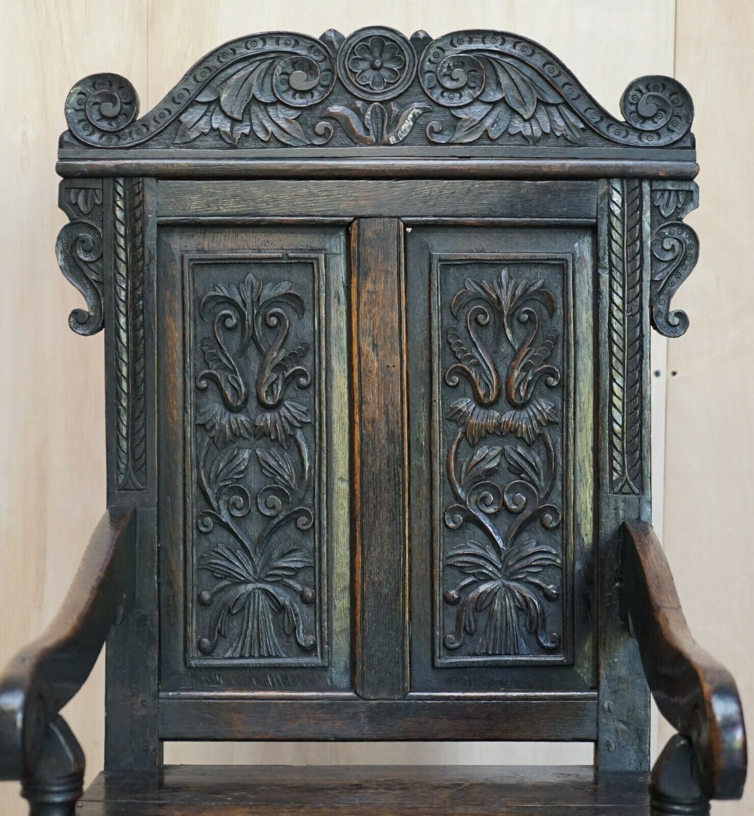 Fine & Rare Original 18th Century 1720 Wainscot Armchair Northern England Oak photo for sale