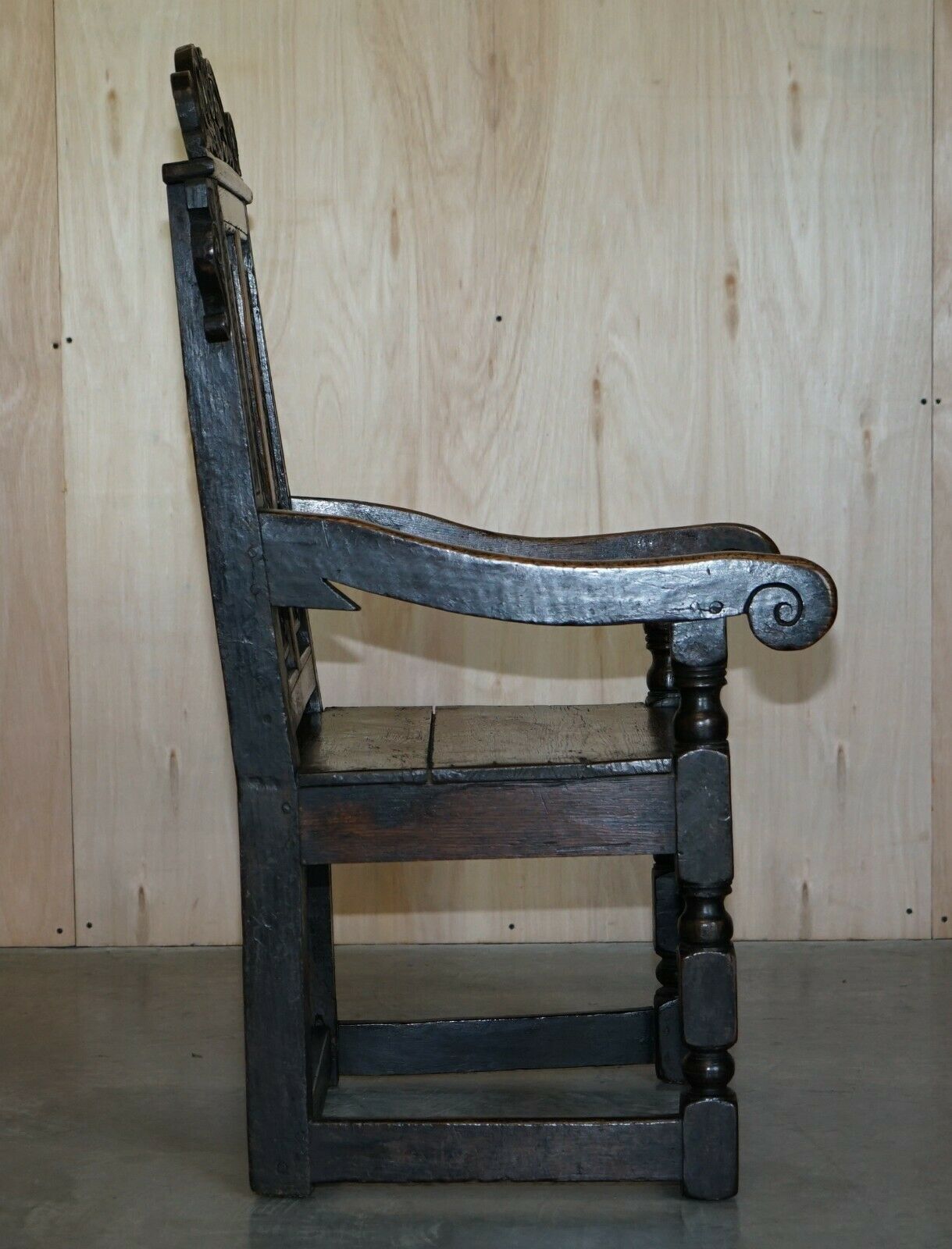 Furniture Fine & Rare Original 18th Century 1720 Wainscot Armchair Northern England Oak photo