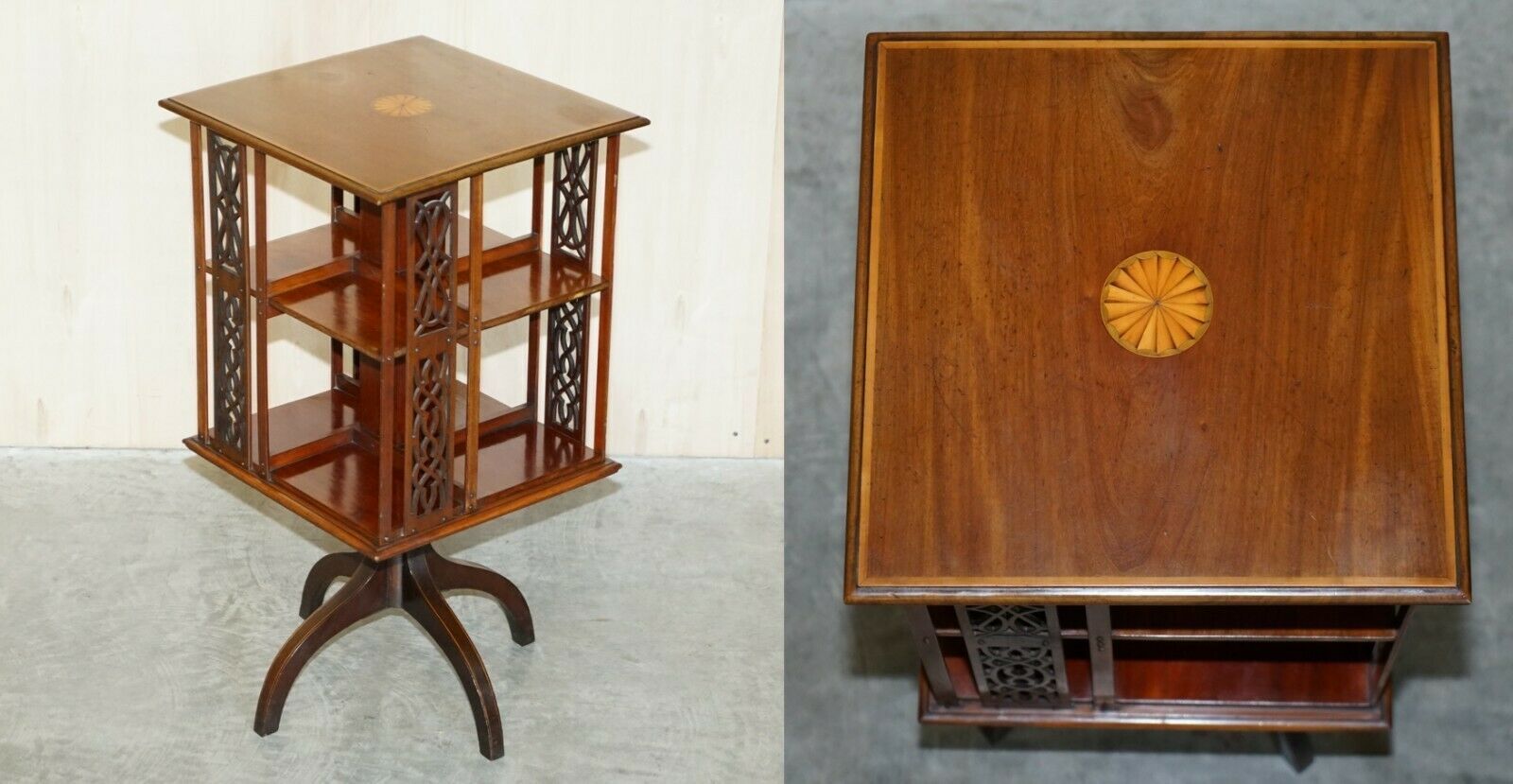 Victorian Sheraton Revival Mahogany & Satinwood Revolving Book Side End Table