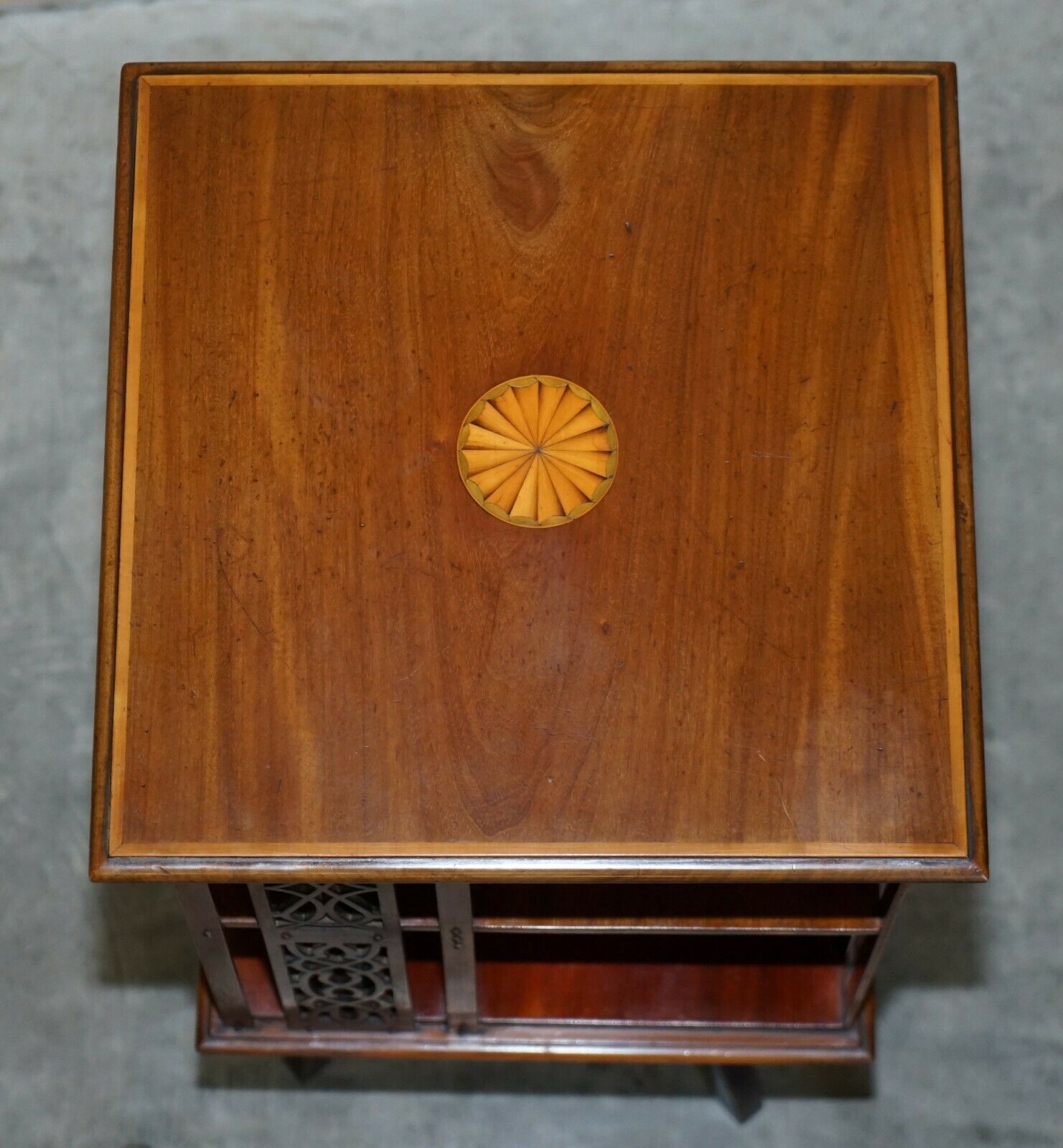 photo for sale Victorian Sheraton Revival Mahogany & Satinwood Revolving Book Side End Table