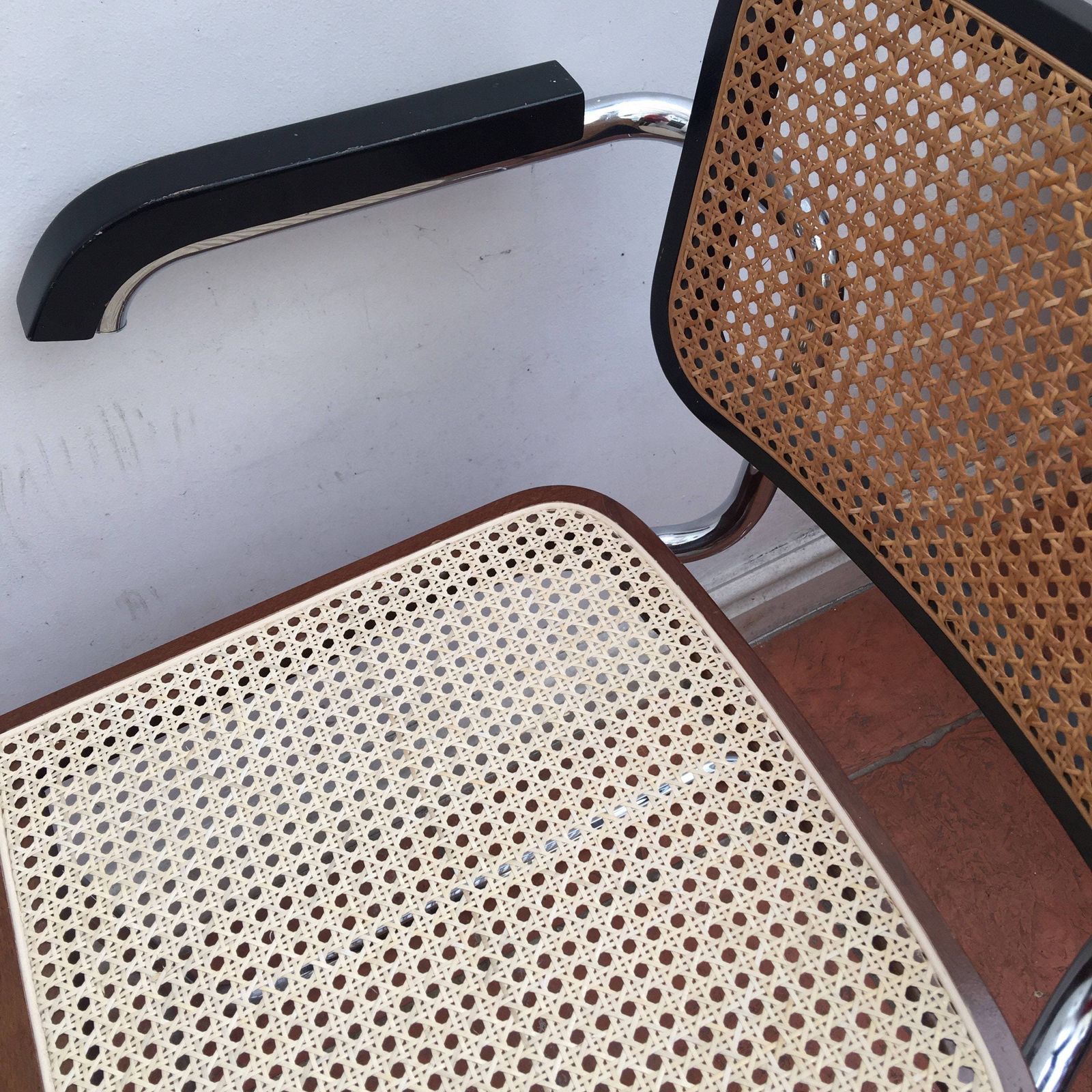 Cesca Black And Chrome & Rattan Dining Chair With Arms photo Furniture