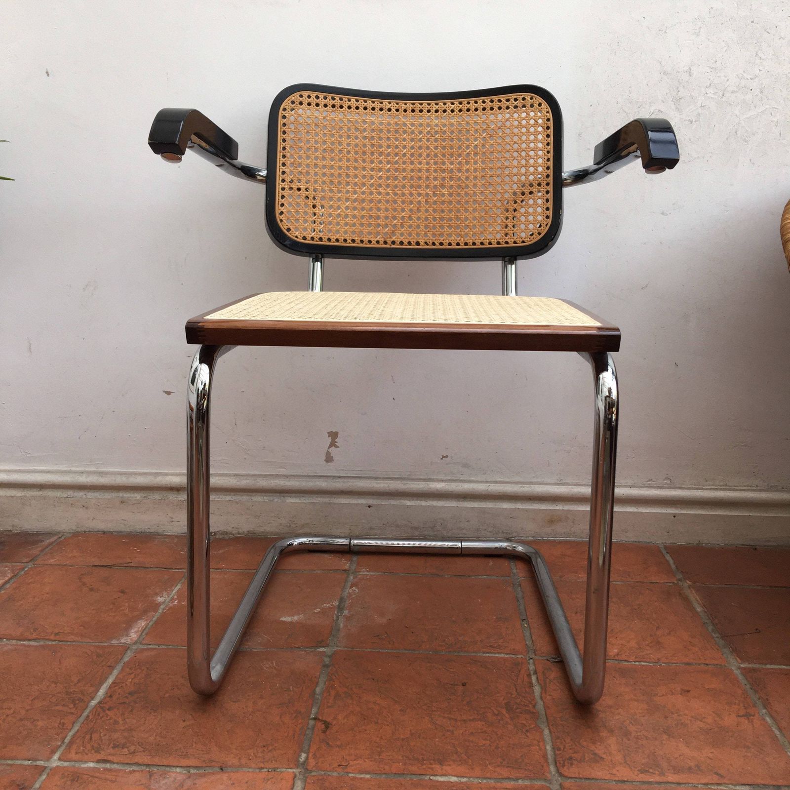 Cesca Black And Chrome & Rattan Dining Chair With Arms photo vinterior