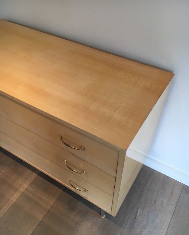 In The Style Of Knoll. Egg Shell Lacquered Commode With Brushed Steel Feet. French . Circa 1970 photo vintage