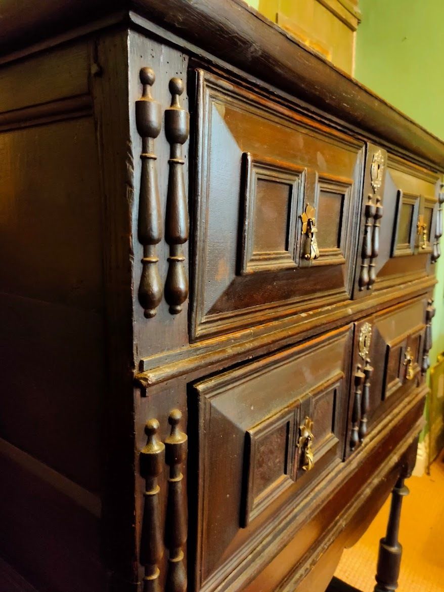 17th Century Two Drawer Oak Chest On Stand photo vintage