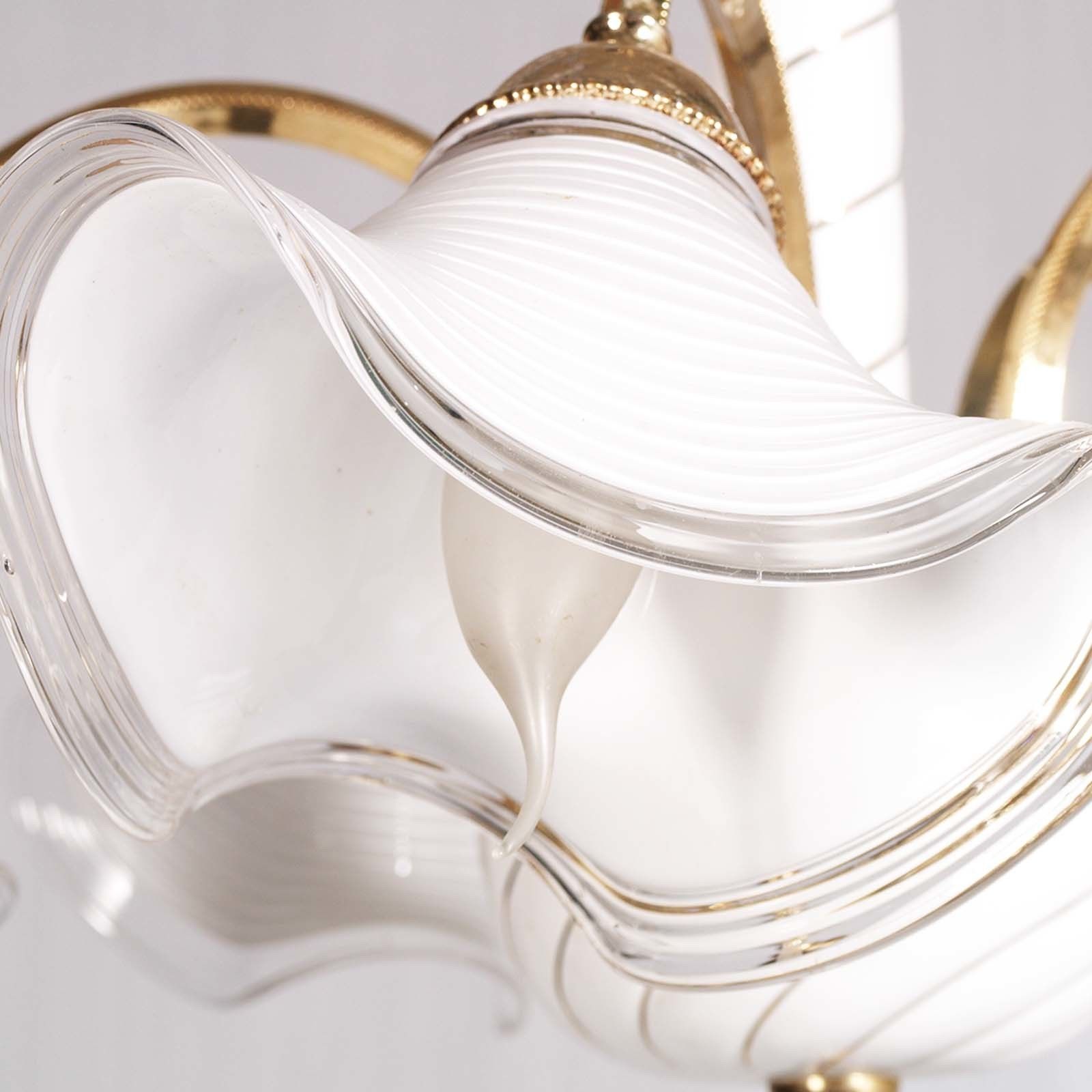 Venice Murano Glass Chandelier Mazzega 1970s, 5 Lights, Golden Metal Milky Glass photo for sale
