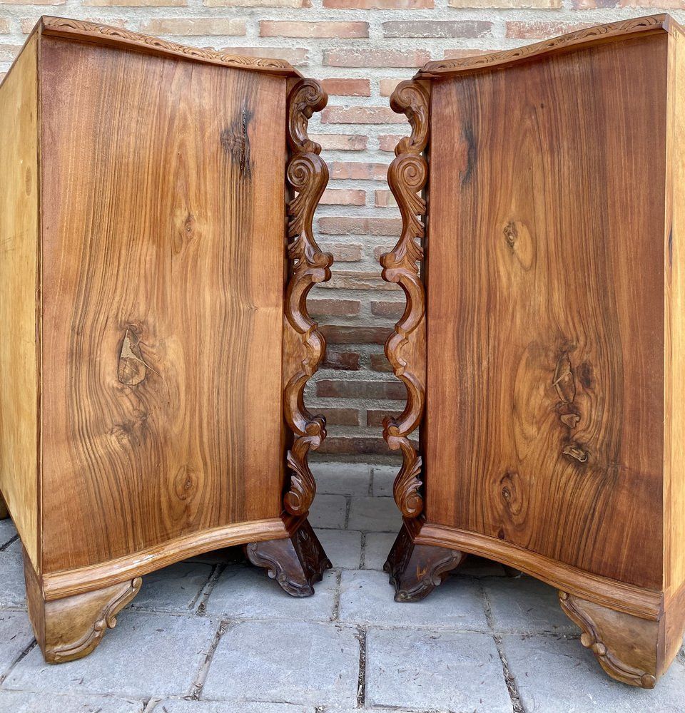 photo vinterior Early 20th Century Italian Burl Walnut And Fruitwood Bedside Commodes, Set Of 2