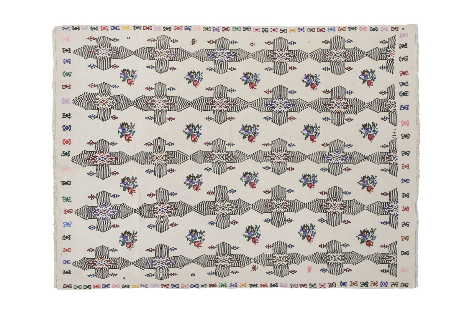 Oriental Floral Embroidery Jajim Kilim Rug  180 X 227 Cm photo vintage