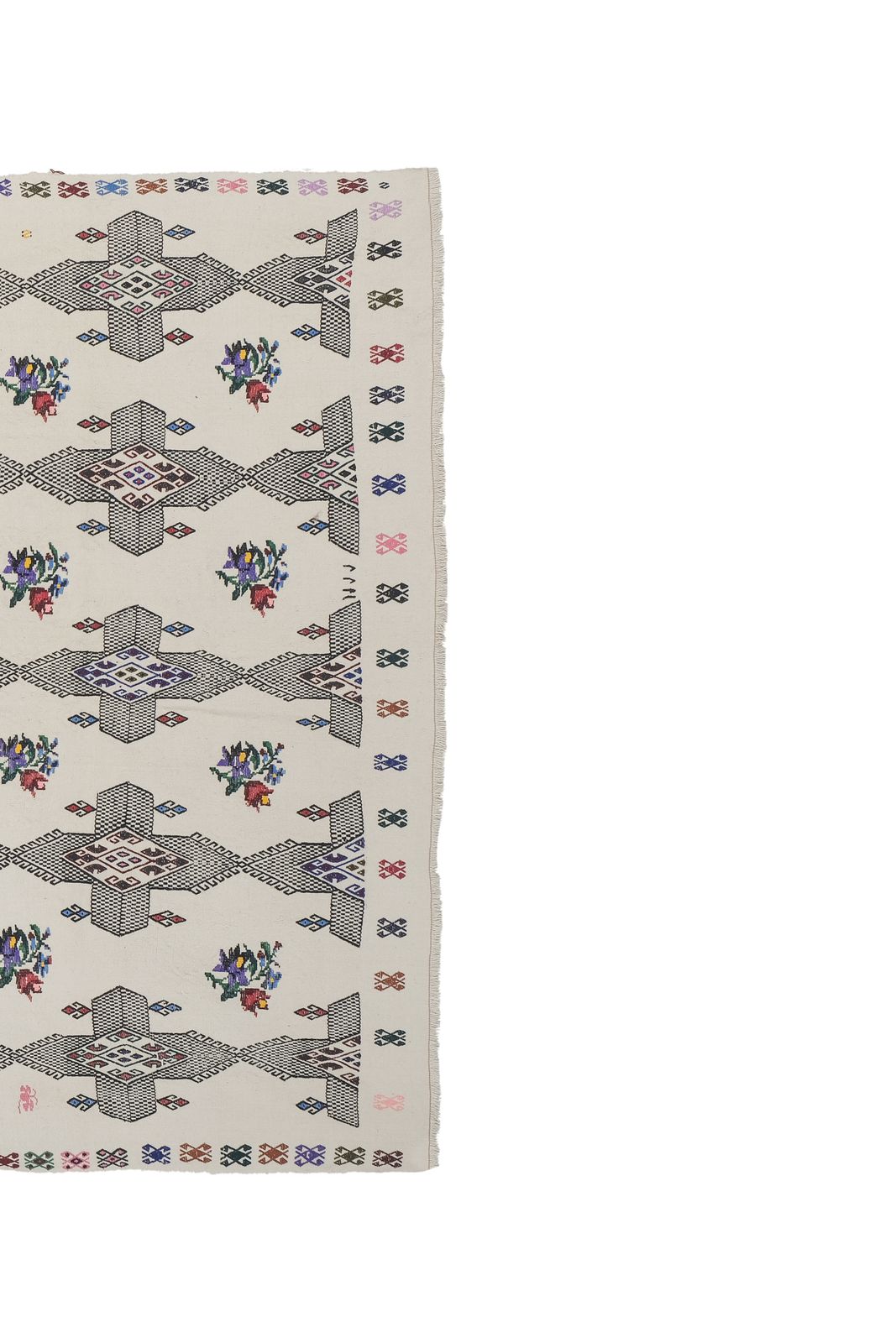 480.0 Oriental Floral Embroidery Jajim Kilim Rug  180 X 227 Cm photo