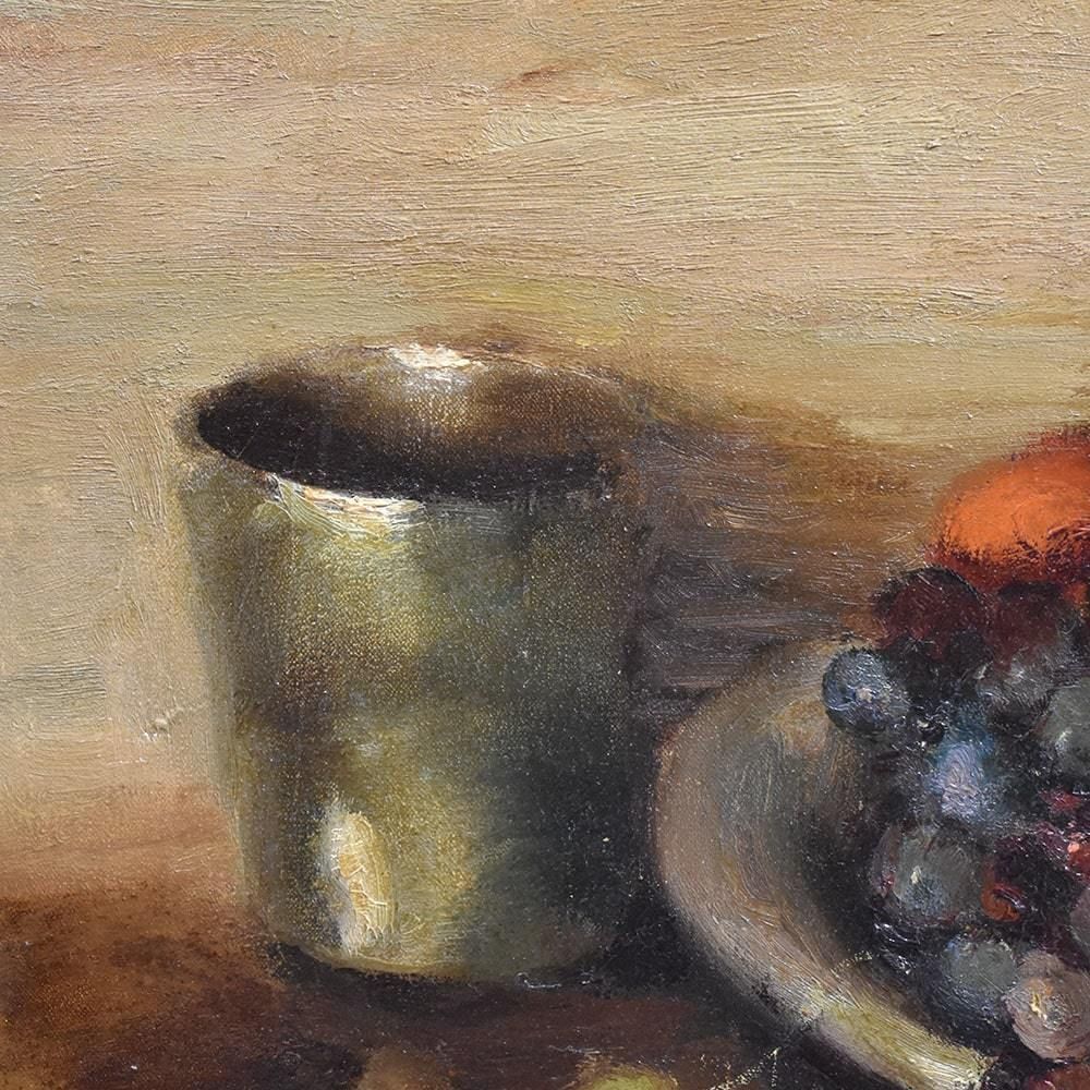 photo furniture Antique Still Life With Fruit Painting, Dyf Marcel, Oil On Canvas, Early 20th Century. (Qnm395)