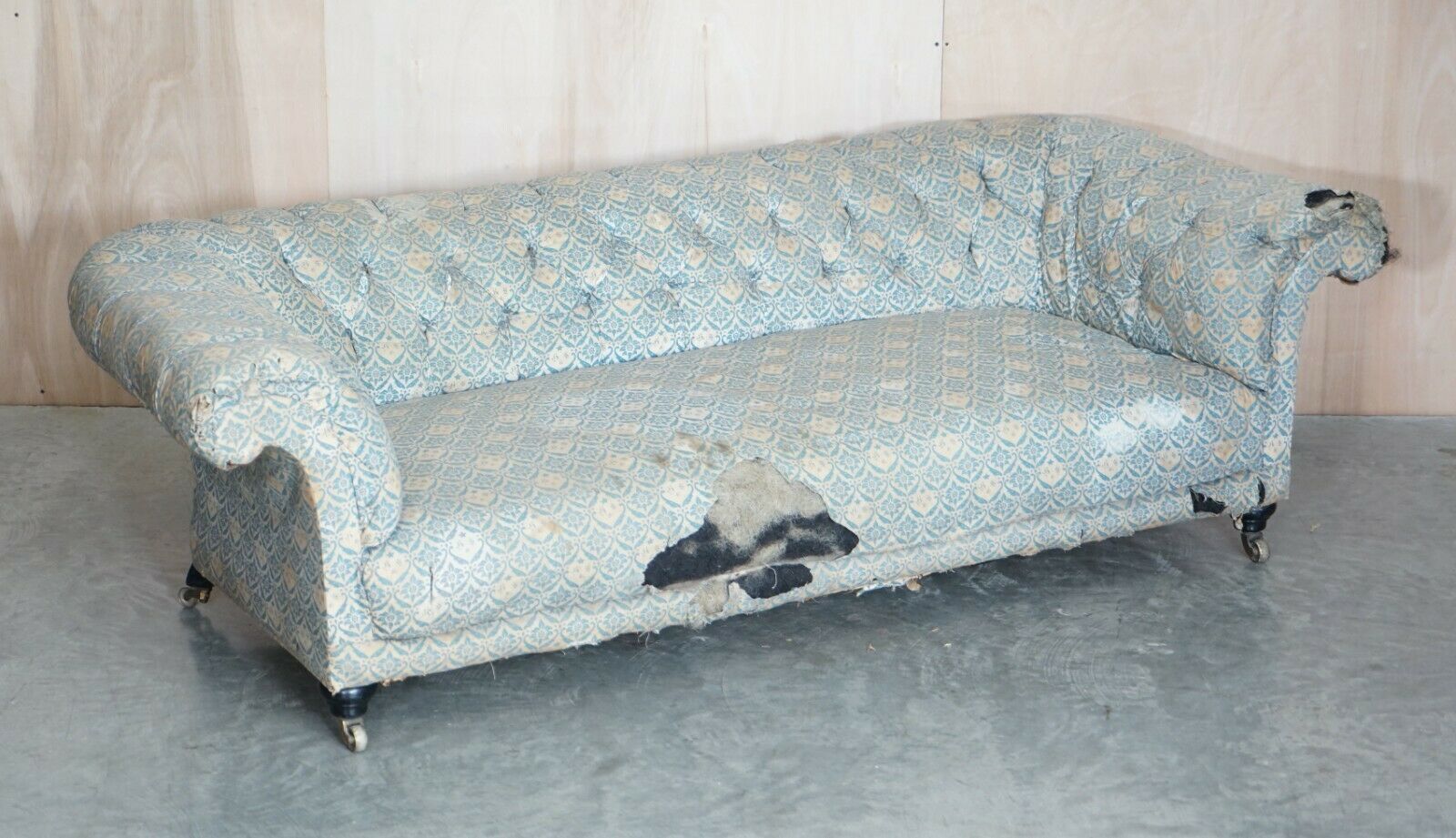 Unrestored Antique Victorian Howard & Son's Chesterfield Sofa Inc Ticking Fabric