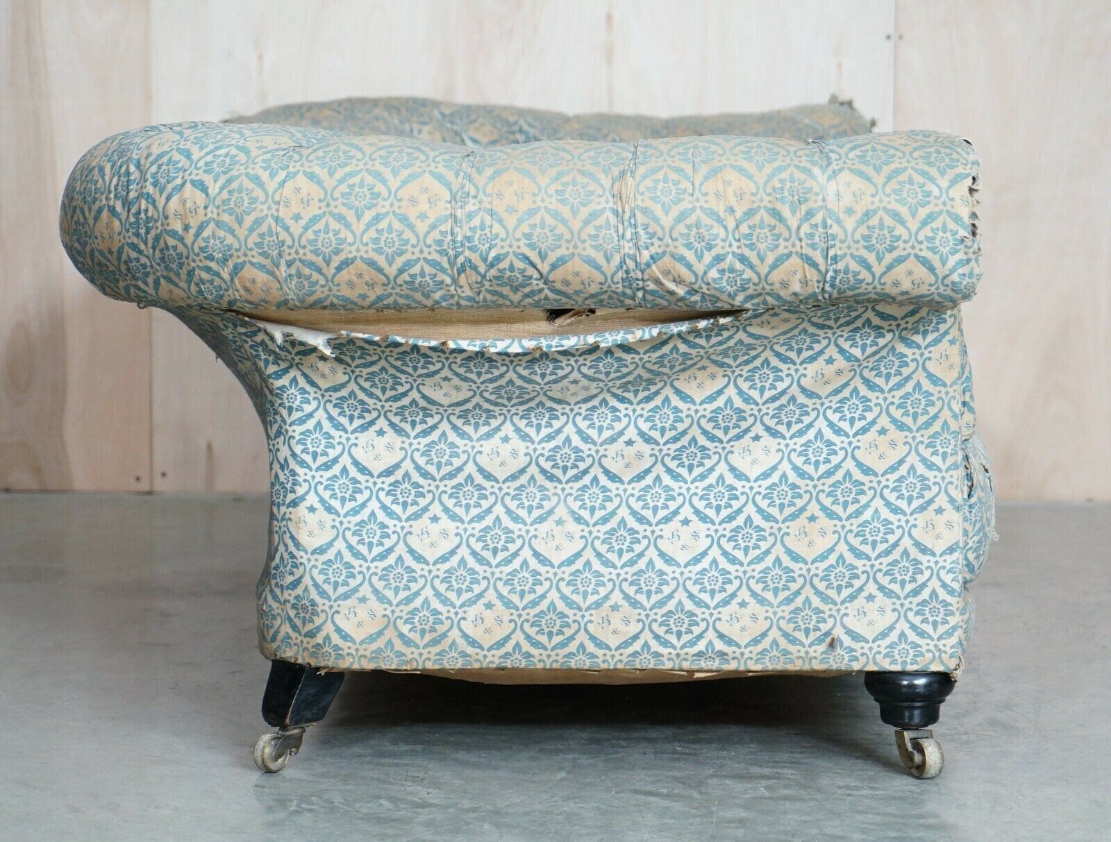 Unrestored Antique Victorian Howard & Son's Chesterfield Sofa Inc Ticking Fabric photo vintage