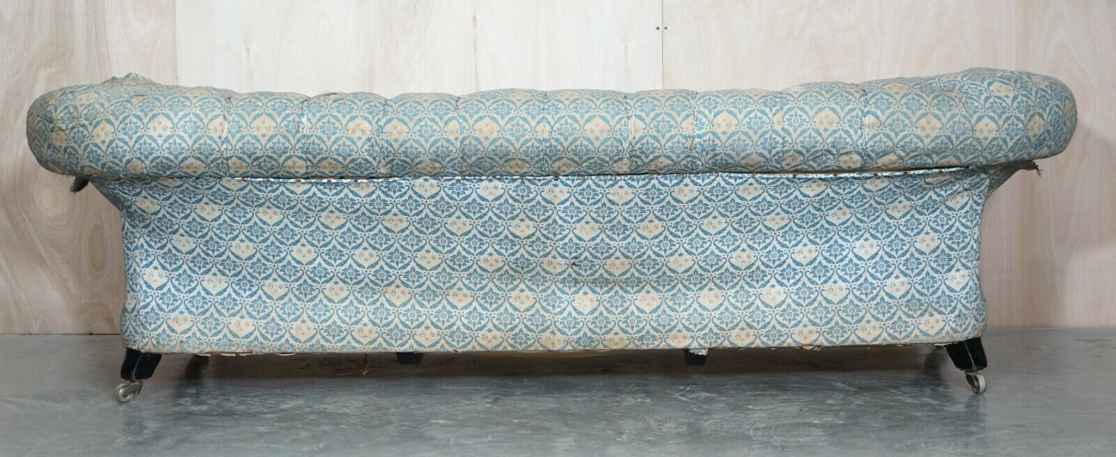 photo furniture Unrestored Antique Victorian Howard & Son's Chesterfield Sofa Inc Ticking Fabric