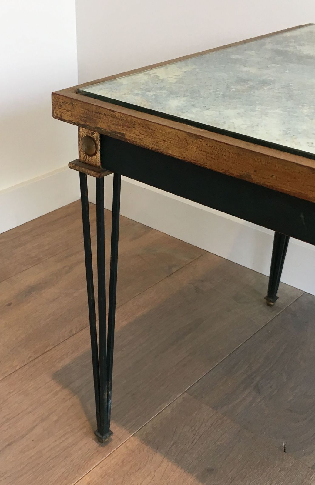 Coffee Table In Patinated And Gilded Steel In The Taste Of Jacques Quinet photo vinterior