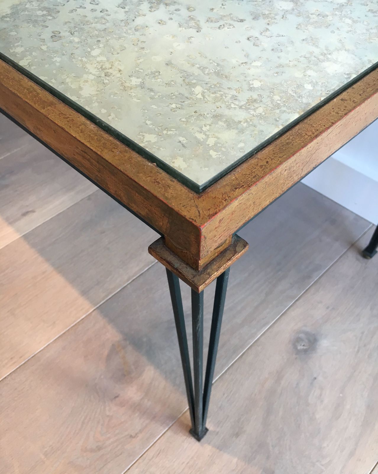 Coffee Table In Patinated And Gilded Steel In The Taste Of Jacques Quinet photo vintage