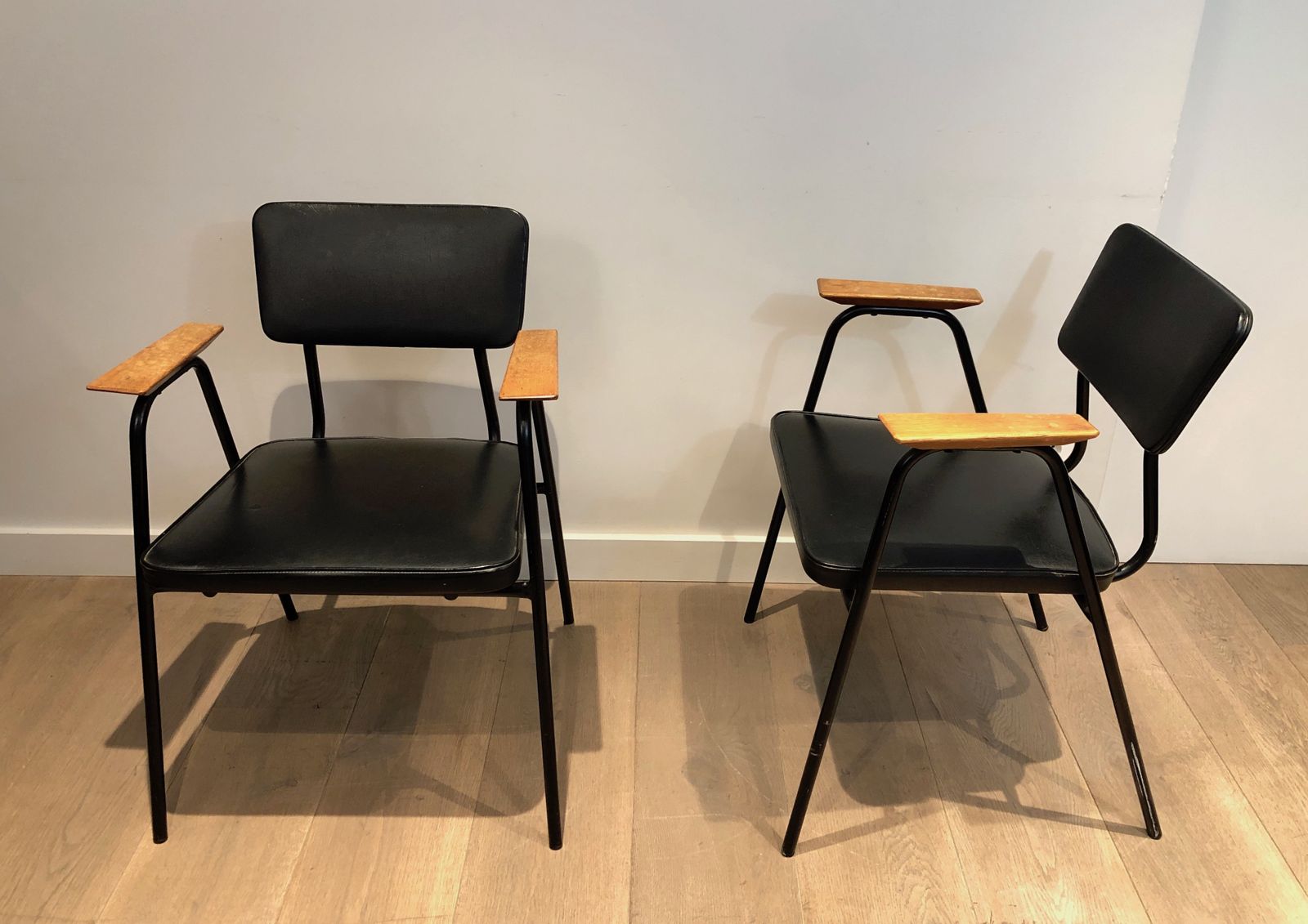 Pair Of Black Lacquered Armchairs By Willy Van De Meeren, Circa 1950 photo for sale