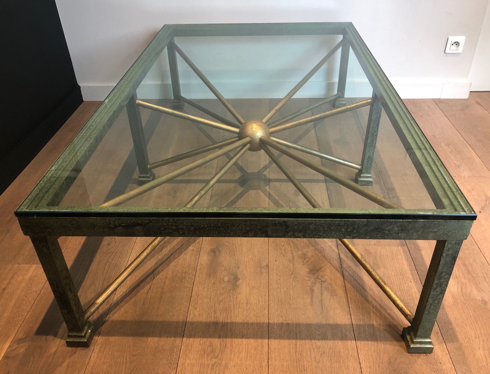 Important Patinated And Golden Steel And Wrought Iron Coffee Table photo vinterior