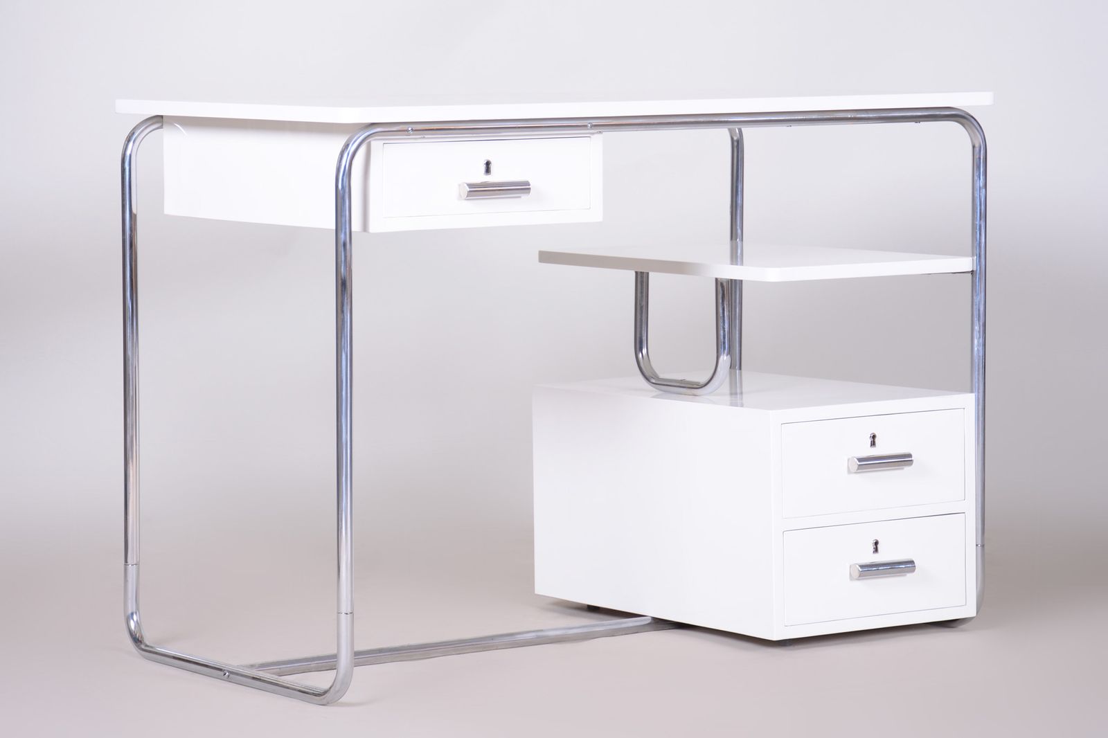 Furniture White Bauhaus Writing Desk Made In 1930s Germany   Restored photo