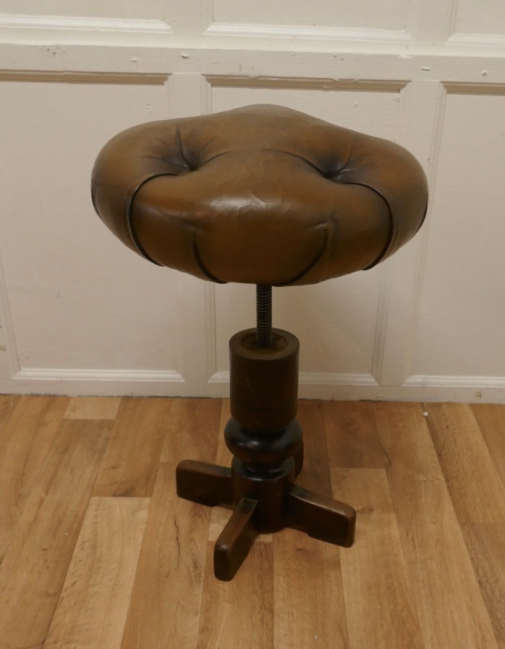 A Pair Of Sturdy French Button Leather Swivel Piano Stools photo 1440.0
