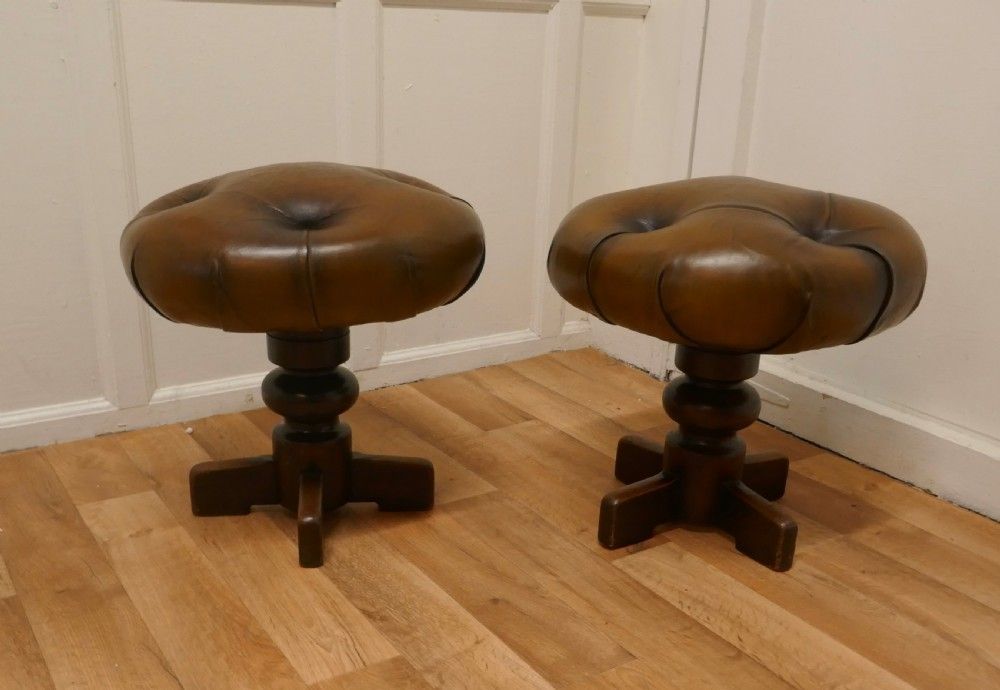 A Pair Of Sturdy French Button Leather Swivel Piano Stools photo buy
