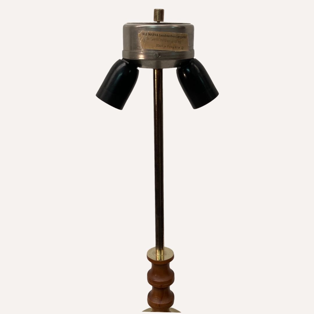 Brass And Wood Turned Large Table Lamp By Veb Narva Leuchtenbau Germany, 1970s photo vinterior