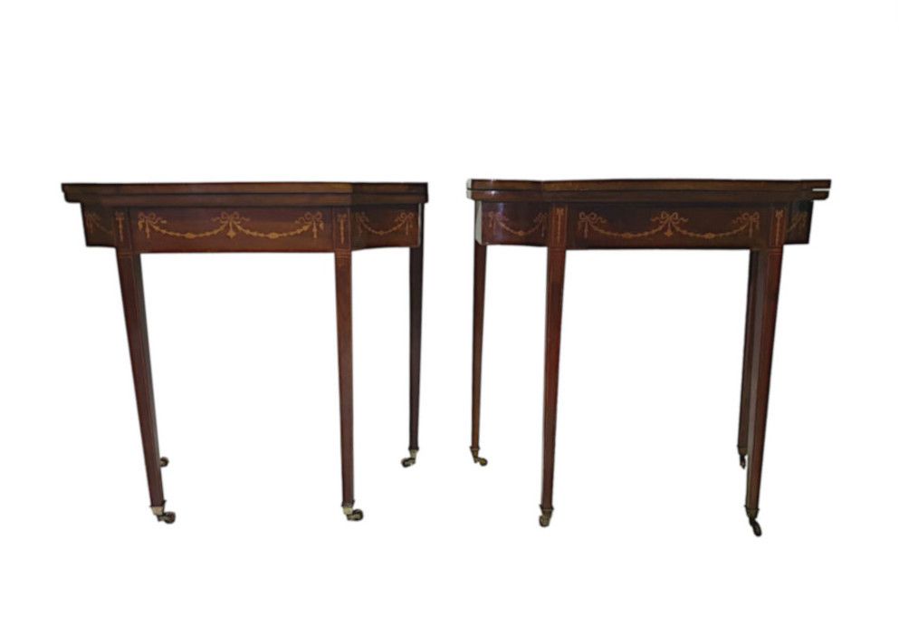 A Very Rare And Fine Pair Of 19th Century Inlaid Card Tables