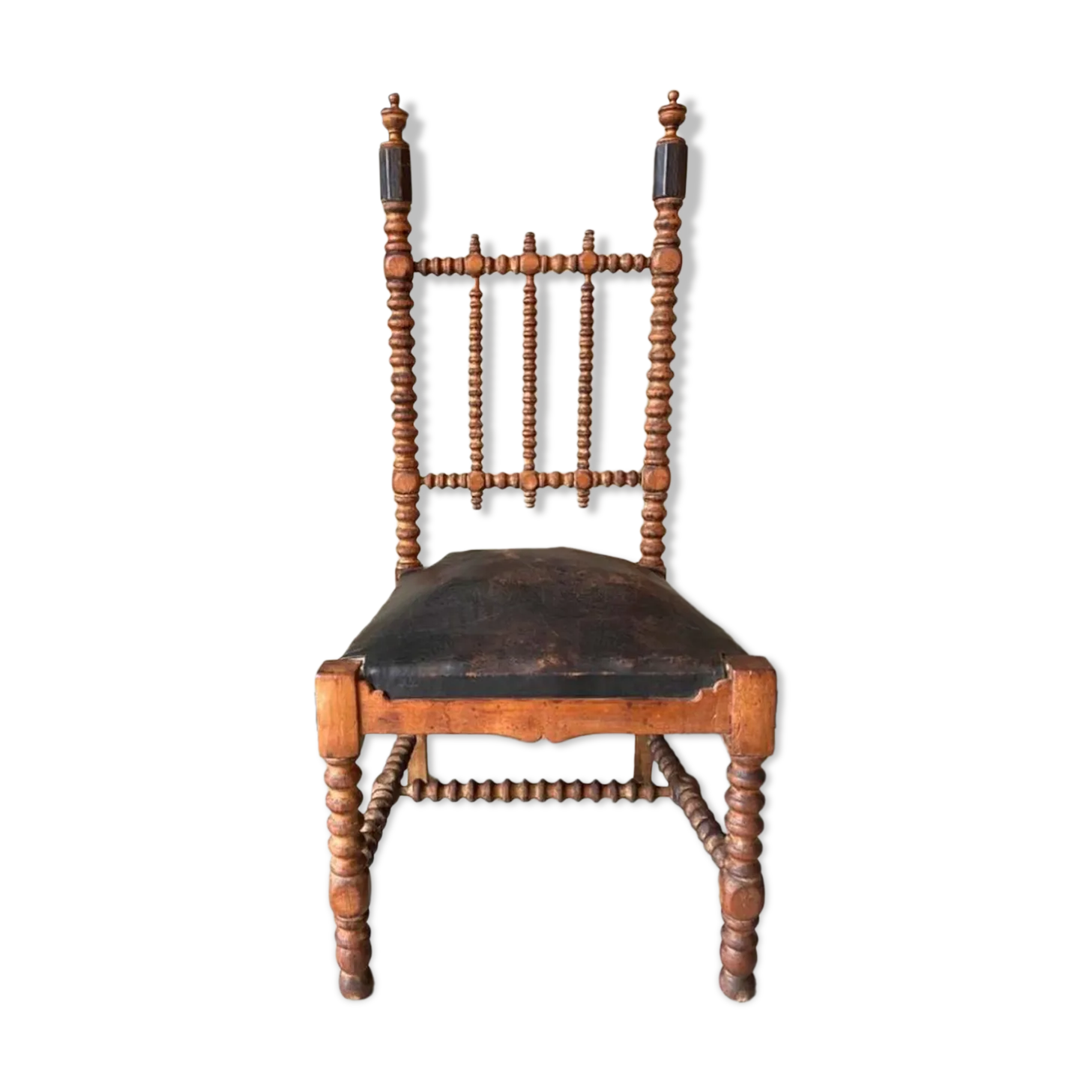 French Bobbin Chair With Leather Seat, Ca 1850 1860