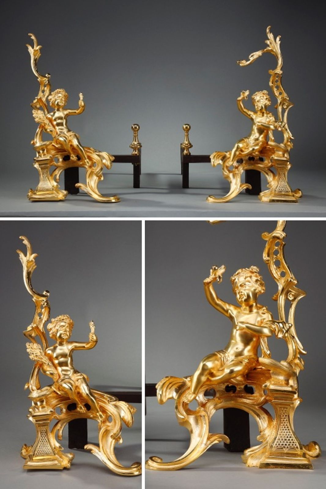Pair Of Gilt Andirons In The Louis XV Style Bronze