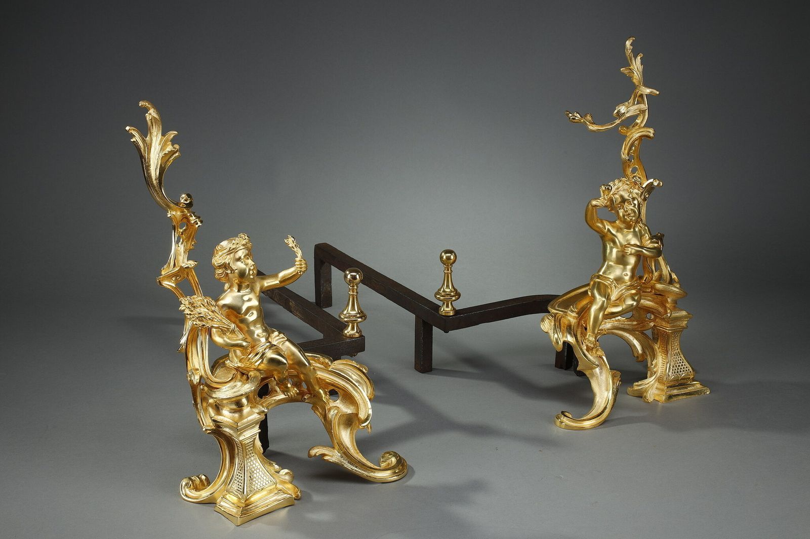 Pair Of Gilt Andirons In The Louis XV Style Bronze photo buy