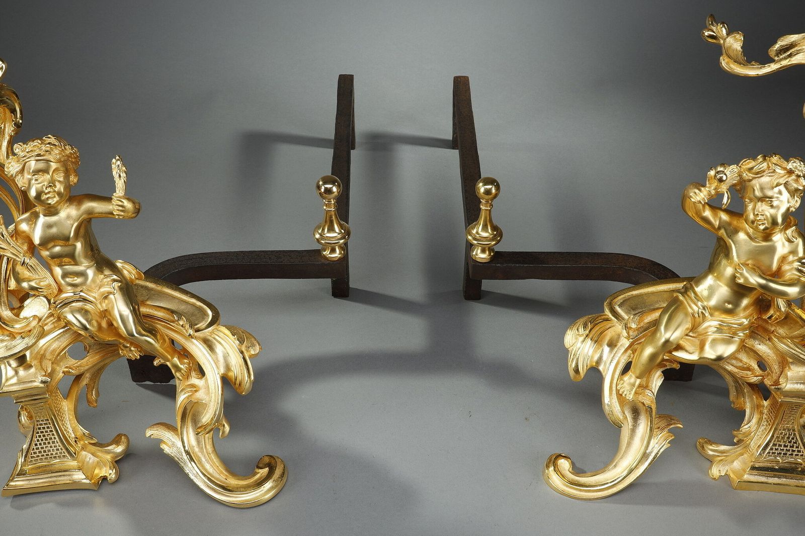 Pair Of Gilt Andirons In The Louis XV Style Bronze photo vintage