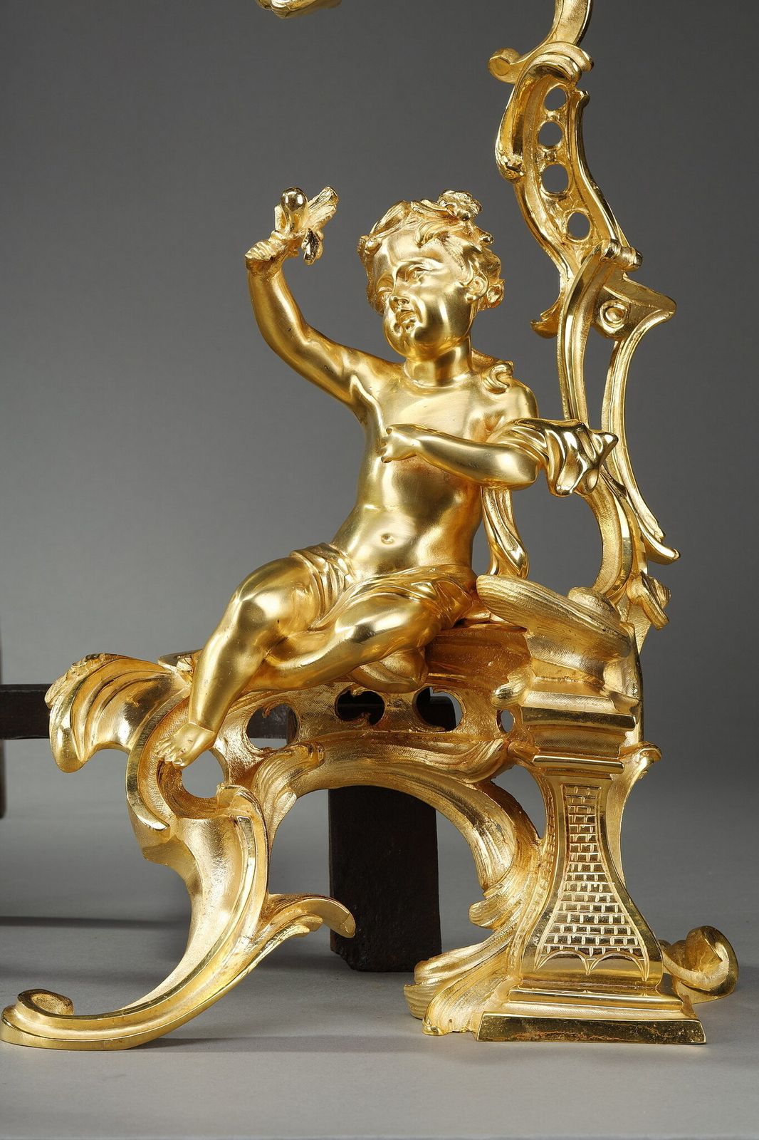 photo for sale Pair Of Gilt Andirons In The Louis XV Style Bronze