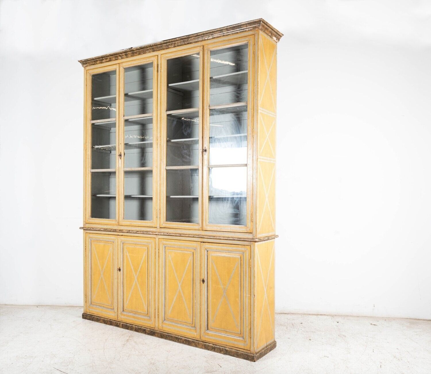 Large 19thc French Painted Pine Glazed Bookcase photo for sale
