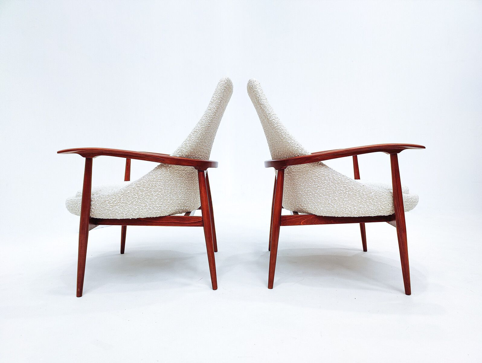 Pair Of Mid Century Armchairs In White Boucle photo Furniture